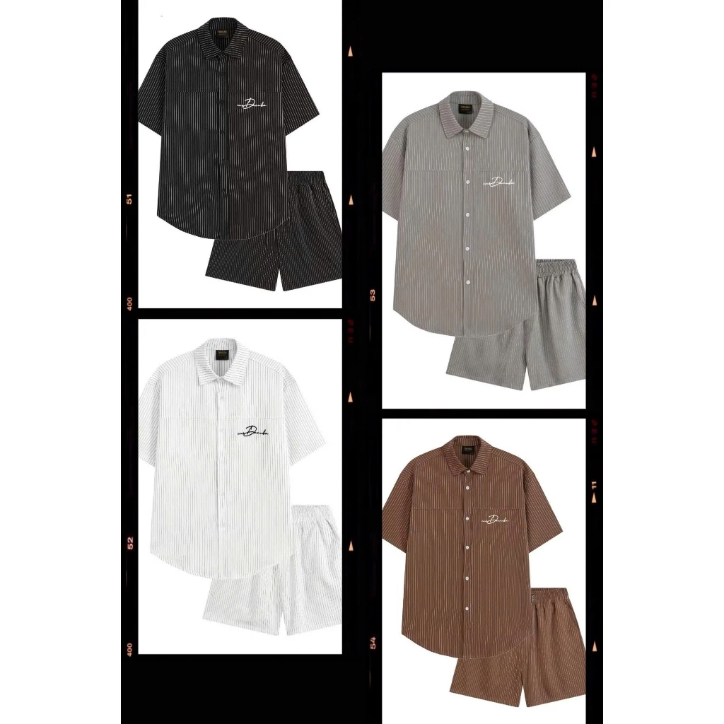 Bộ Sơ Mi Nam Cộc Tay Chất Liệu Cotton Thêu Tay Cổ Bẻ Có Túi Nhiều Màu Trẻ Trung Thời Thượng