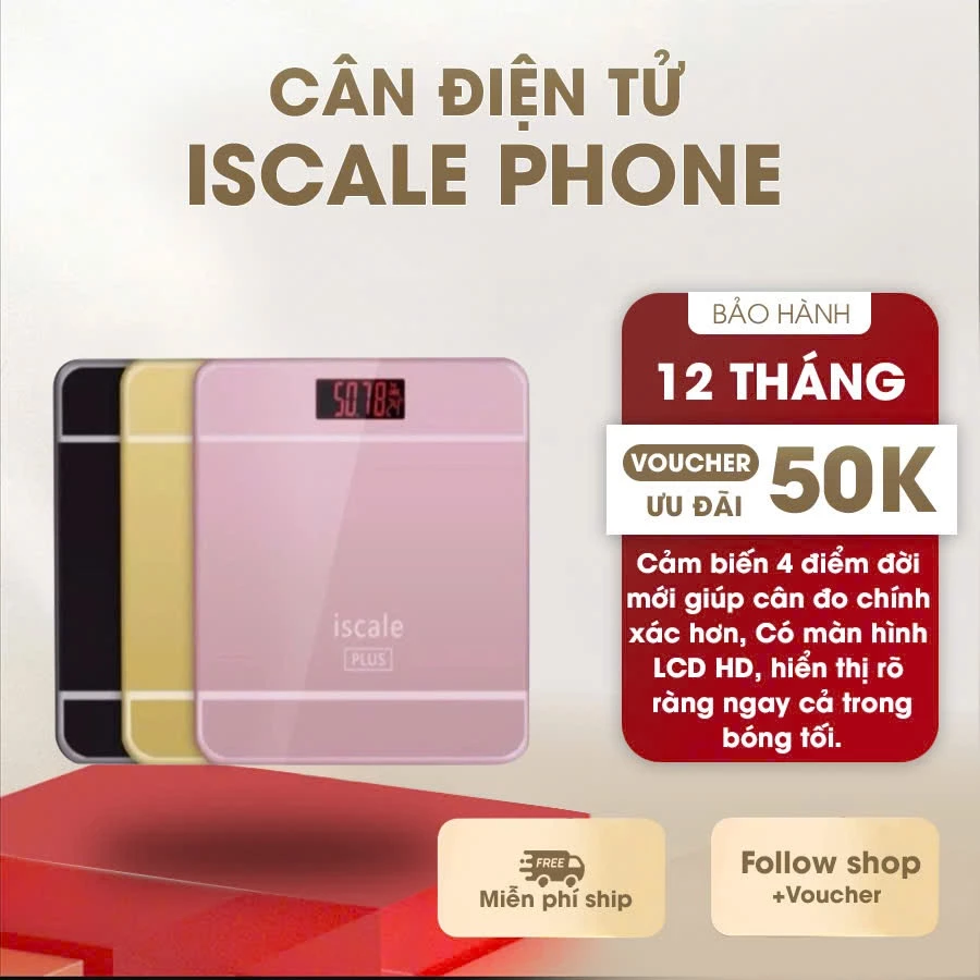Cân Điện Tử, Cân Sức Khỏe ISCALE PHONE - Cân Gia Đình Trọng Lượng Tối Đa 150Kg tiện lợi cho gia đình New