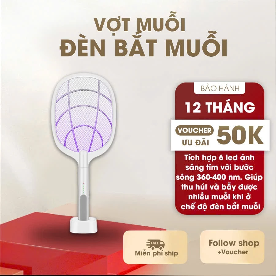 Vợt muỗi thông minh tự động kiêm đèn bắt muỗi sạc tích điện, vợt bắt muỗi thông minh cao cấp để bàn