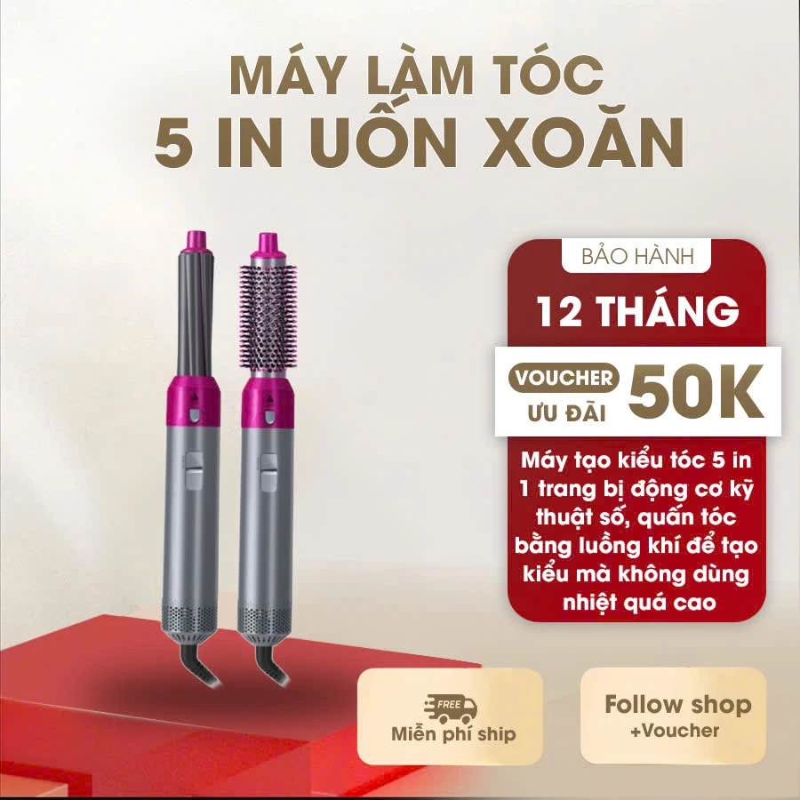 Máy làm tóc 5 in 1 uốn xoăn phồng sấy - Máy sấy uốn tóc tạo kiểu đa năng mini 3 mức nhiệt hàn quốc hàng chính hãng _U1 N