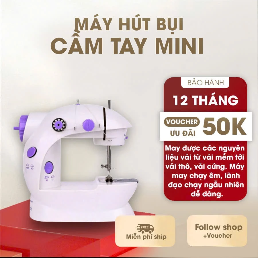 Máy may mini gia đình cầm tay tiện lợi,  Máy khâu quần áo thiết kế nhỏ gọn dễ dàng mang đi,có đèn LED chất liệu cao cấp.