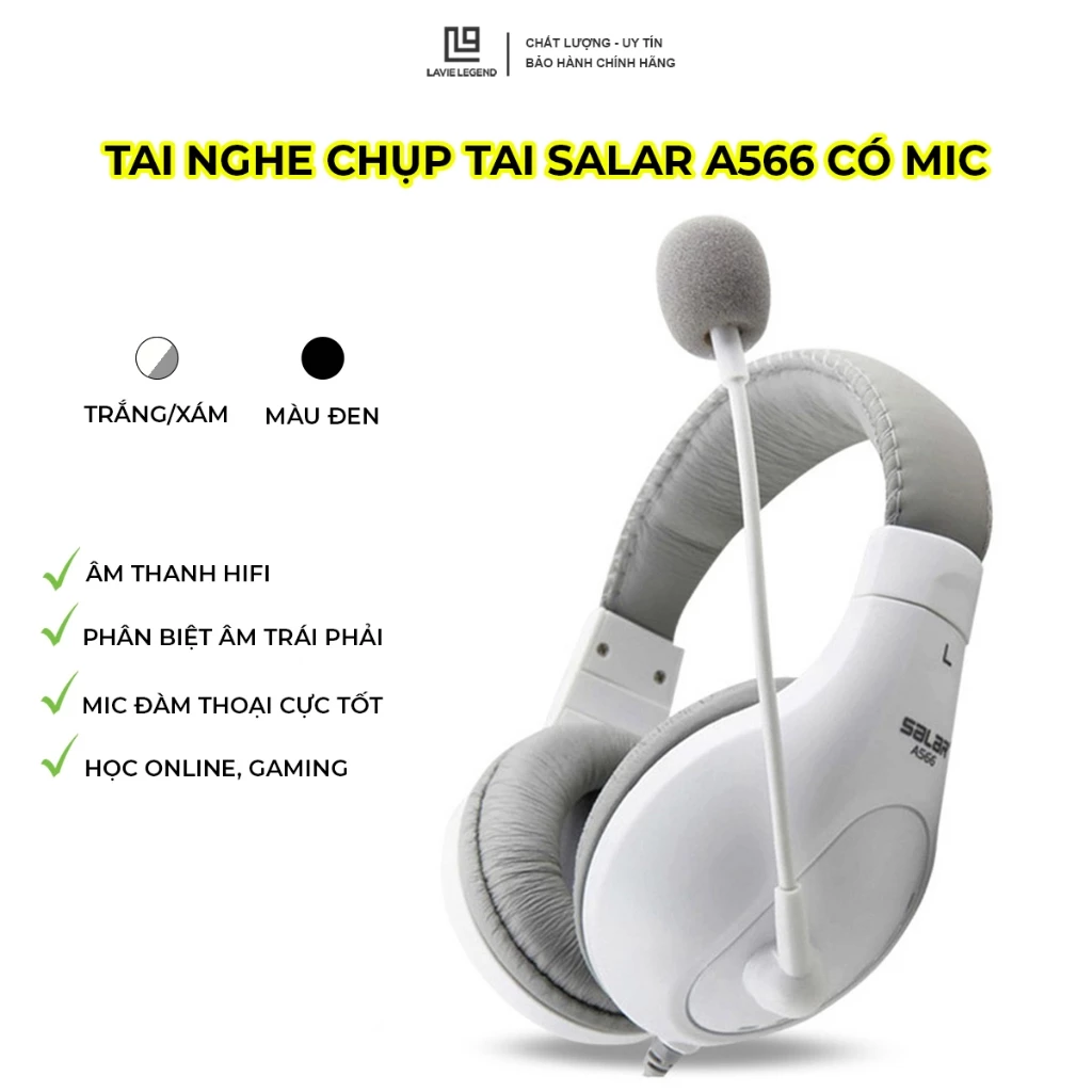 Tai Nghe Chụp Tai Có Mic SALAR A566 Dùng Cho Máy Tính, Headphone PC Có Dây , Micro Đàm Thoại , Tai Nghe Học Online
