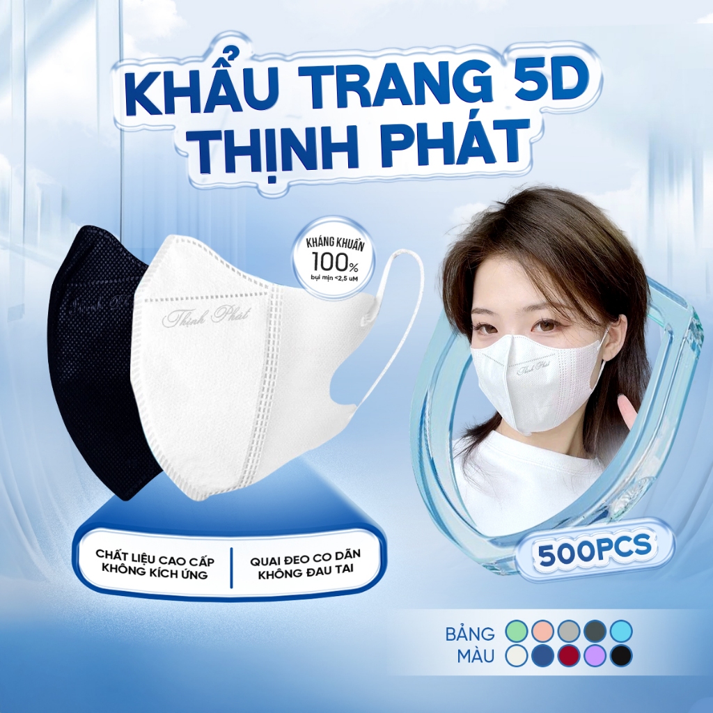 Thùng 500 cái khẩu trang 5D Thịnh Phát 3 lớp kháng khuẩn nhiều màu sắc chính…