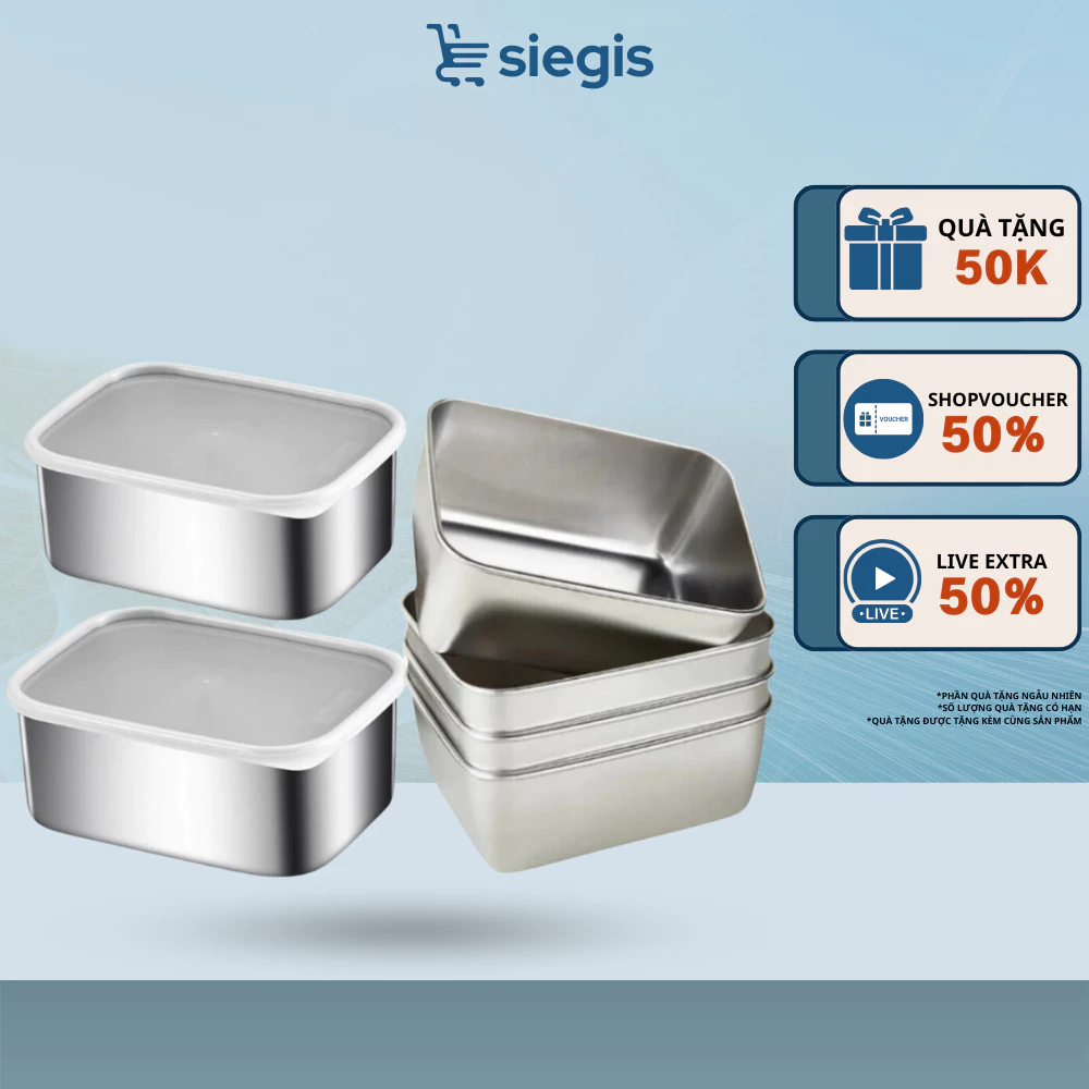 Hộp Đựng Thực Phẩm Kèm Nắp Tiện Lợi - Hộp Đựng Đồ Ăn Inox 304 Chống Gỉ  Bảo Quản Thực Phẩm Tủ Lạnh
