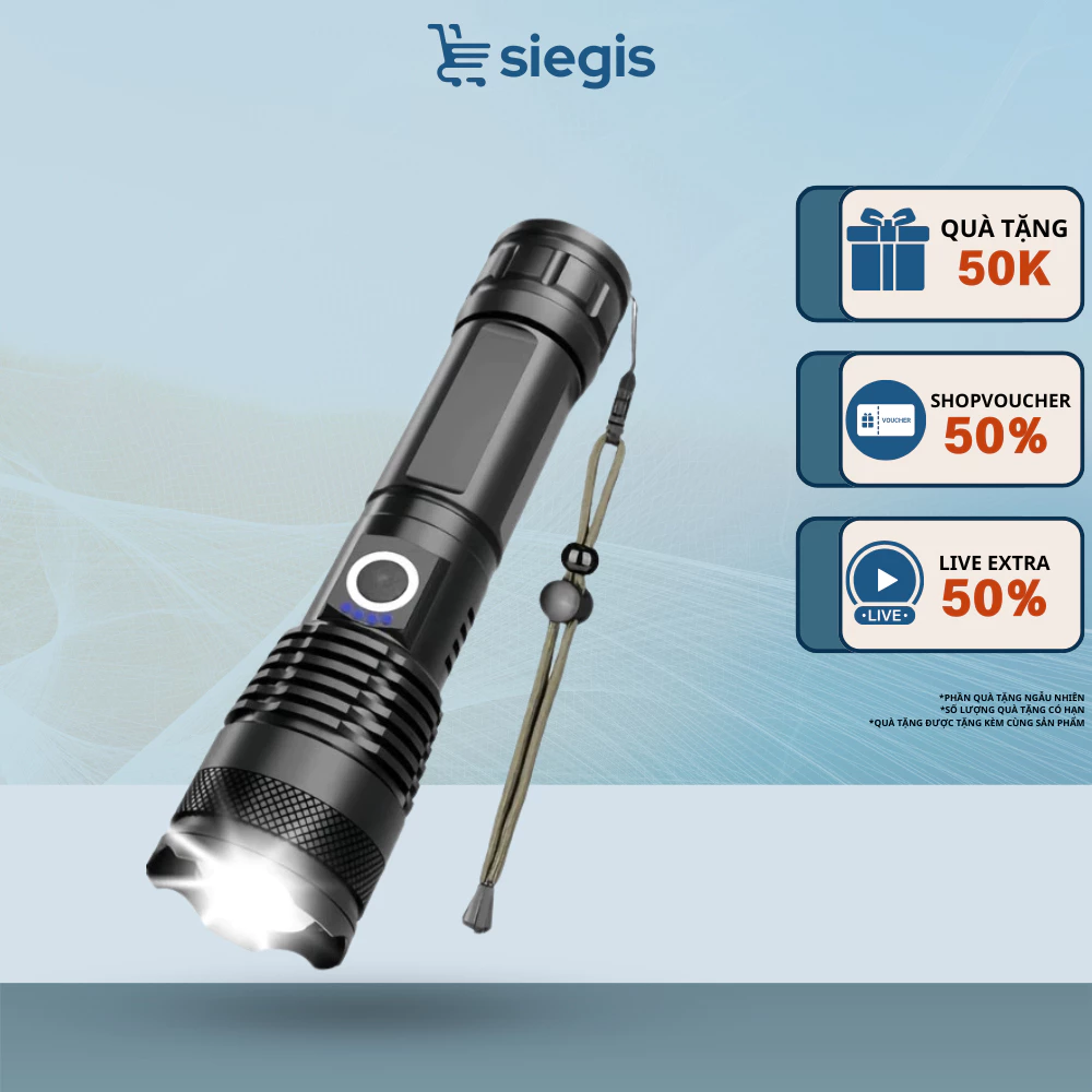 Đèn Pin Cầm Tay Bản Cao Cấp Siêu Sáng - Đèn Pin Led 3 Chế Độ Sáng Dung Lượng Lớn Công Sạc USB