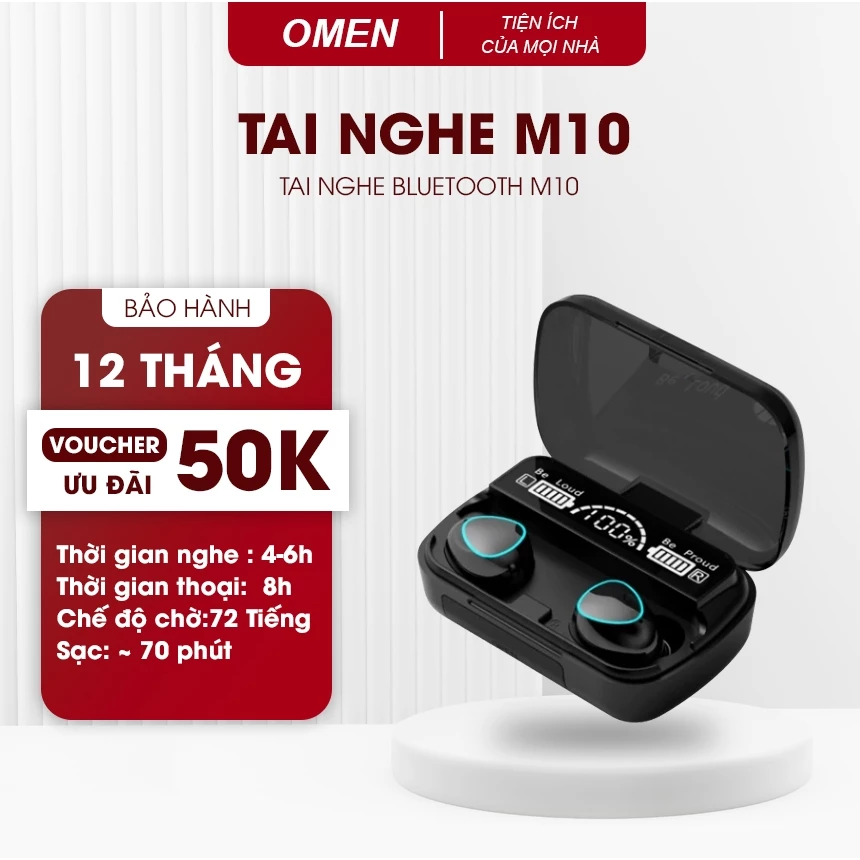 Tai nghe bluetooth M10 Pin Trâu 2500maH âm thanh trung thực, Tai nghe nhét tai đèn Led đẹp mắt, hộp sạc có màn hình LED