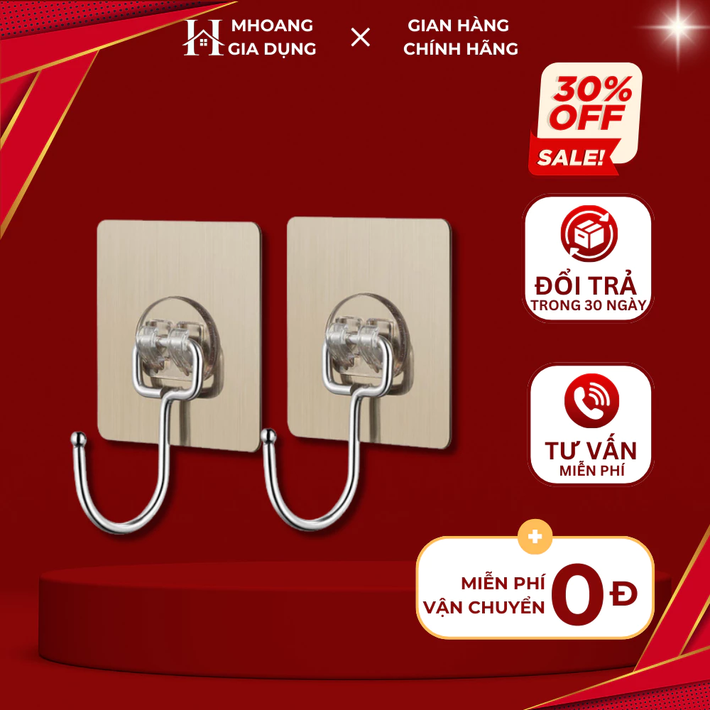 [COMBO 50] Móc dán tường INOX MIẾNG DÁN TRÁNG BẠC siêu dính, chiệu lực cực tốt (Móc 1 Râu Cực Chắc)