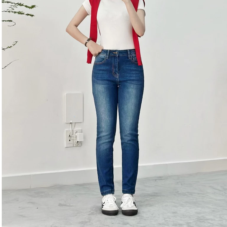Quần Skinny Jean REDE SXK-03A Dáng Ôm Co Giãn Tôn Chân, Màu Xanh Đậm Trơn Wash Hông/Đùi Cổ Điển