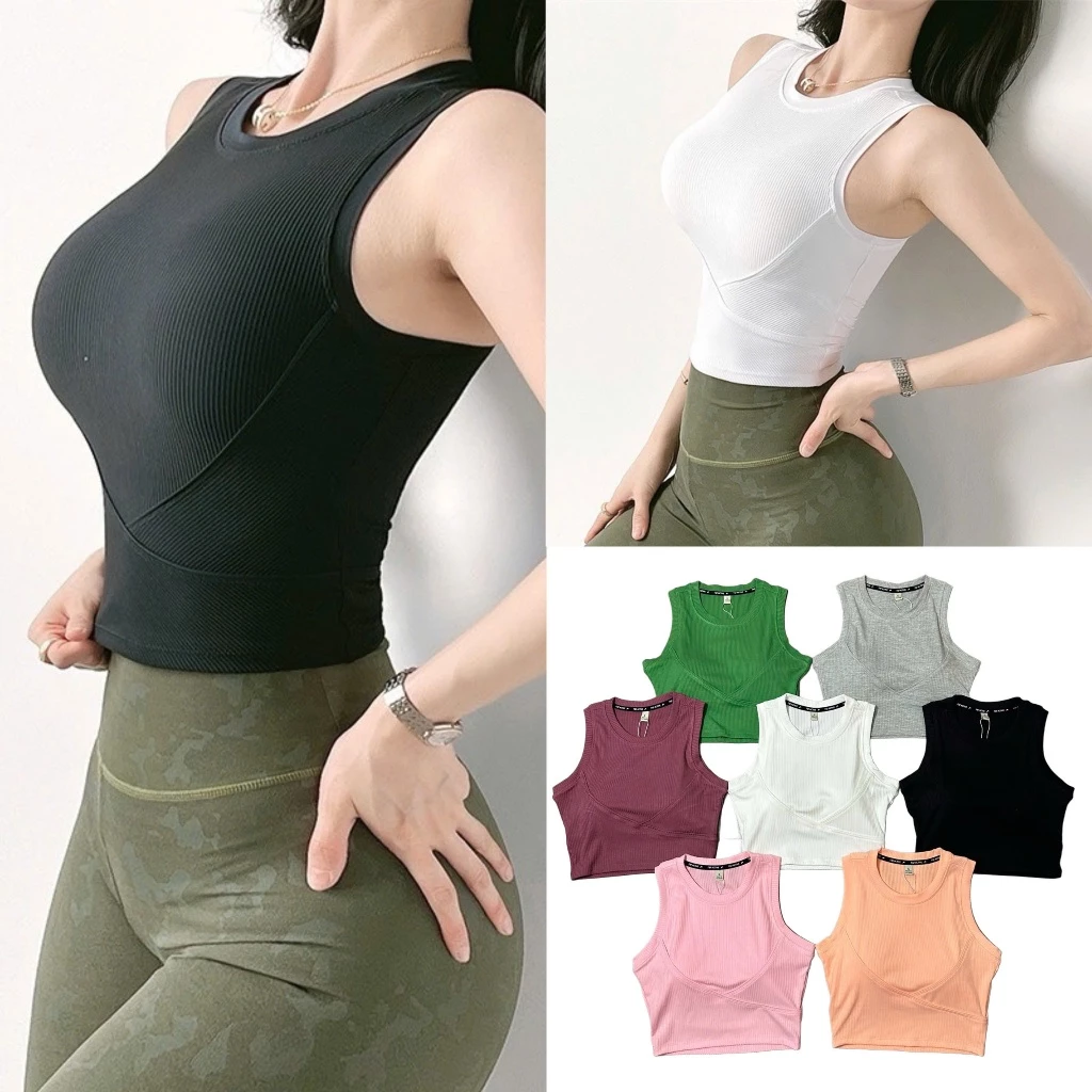 Áo Croptop Sát Nách Vải Thun Gân Xuất Dư Có Kèm Mút Tập Gym, Yoga, Pickleball