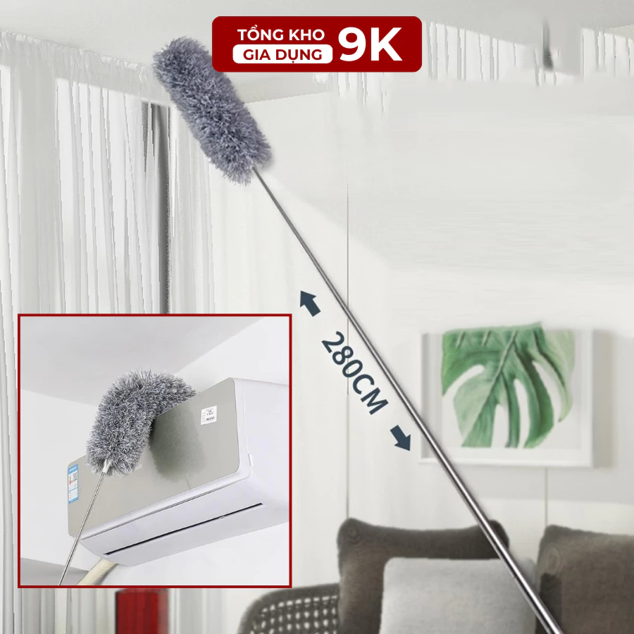 Chổi Quét Trần Nhà Gấp Gọn Dài 2m8 Đầu Chổi Có Thể Uốn Cong, Cây Phất Trần Quét Mạng Nhện Quét Bụi Đa Năng. GD 545 -