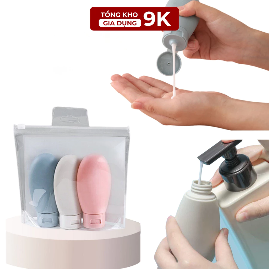 Set 3 Chai Chiết Sữa Tắm Du Lịch, Lọ Đựng Mỹ Phẩm, Dầu Gội, Sữa Tắm Nhựa Dẻo Nhiều Màu, Tiện Dụng. TKVA 509