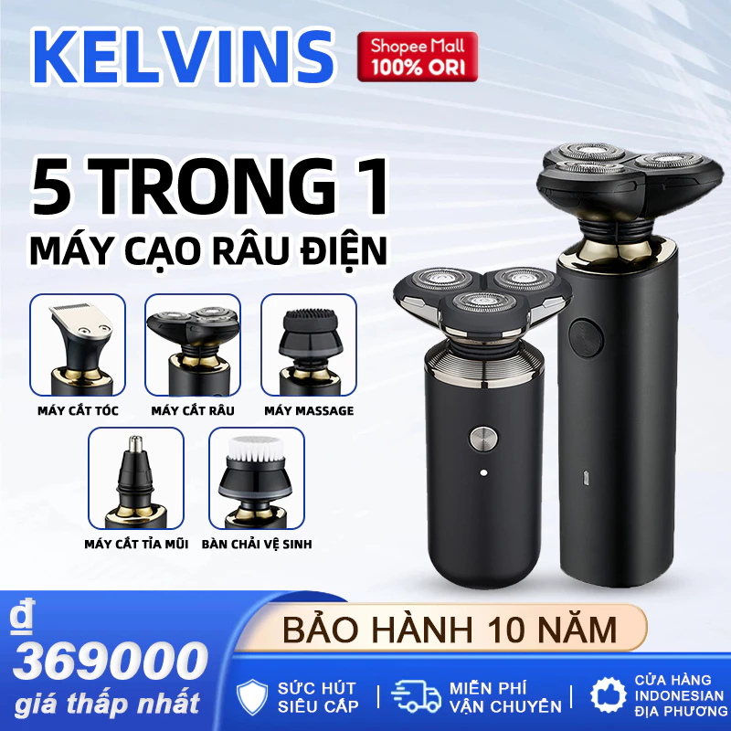 KELVINS Máy cạo râu dành cho nam 5 trong 1 đa chức năng, dao cạo điện dành cho nam, dao cạo chuyên nghiệp có thể sạc lại