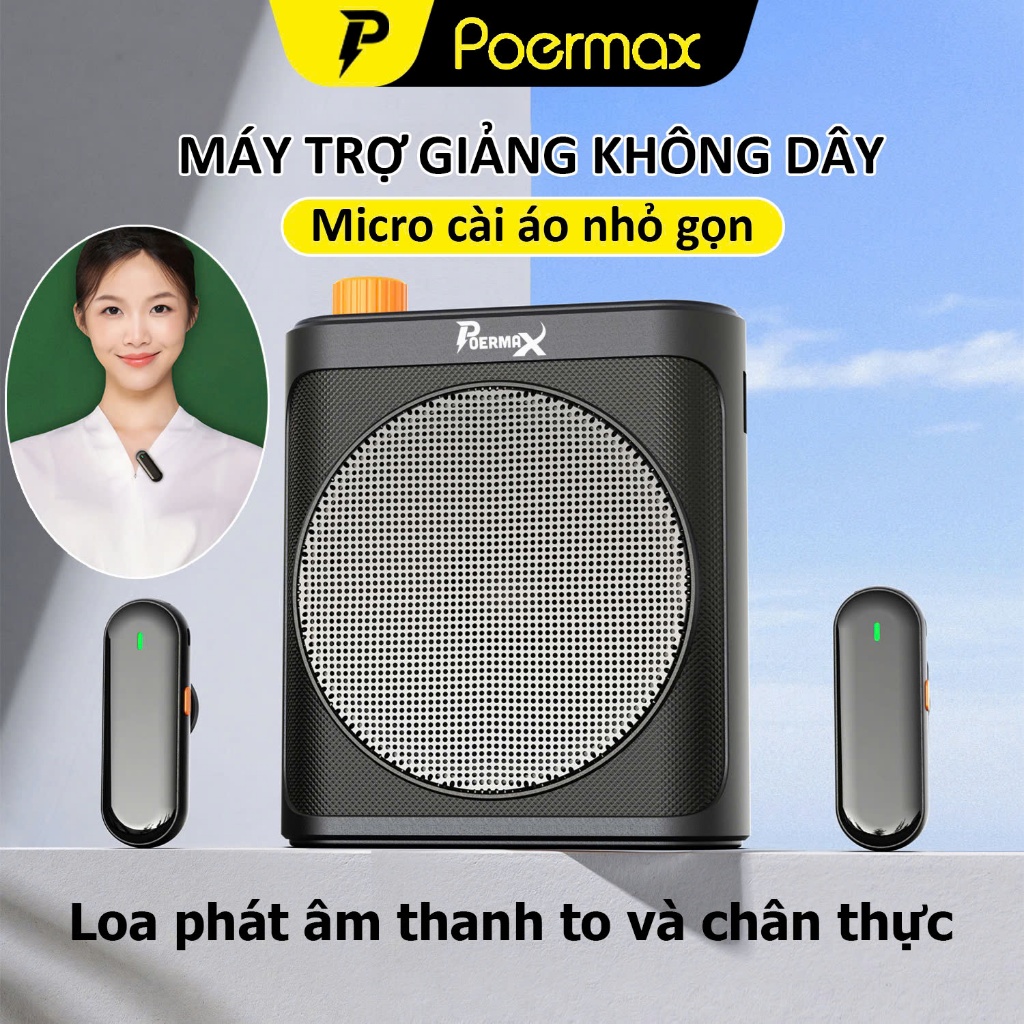 Loa trợ giảng có mic không dây cài áo Poermax J6 pin trâu âm lớn phù hợp giáo…