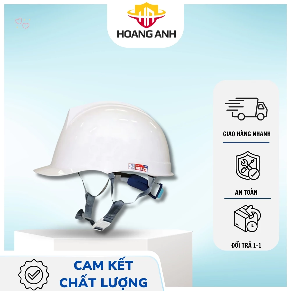 Mũ bảo hộ lao động SSEDA, chất liệu nhựa cứng cáp, giúp bảo vệ đầu từ khỏi các tác động từ môi trường