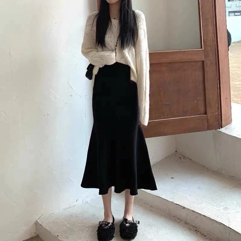 Chân váy đuôi cá midi dáng dài ôm body,váy ôm dáng xoè cạp chun cực tôn dáng mặc hàng ngày phong cách Hàn