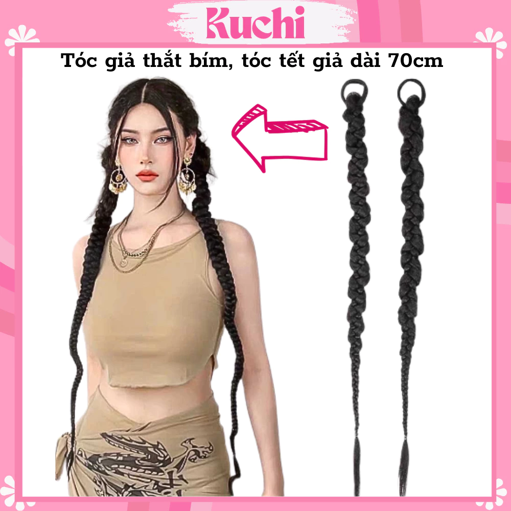 Tóc giả thắt bím, tóc giả thắt bính KUCHI dài 70 cm cho nữ