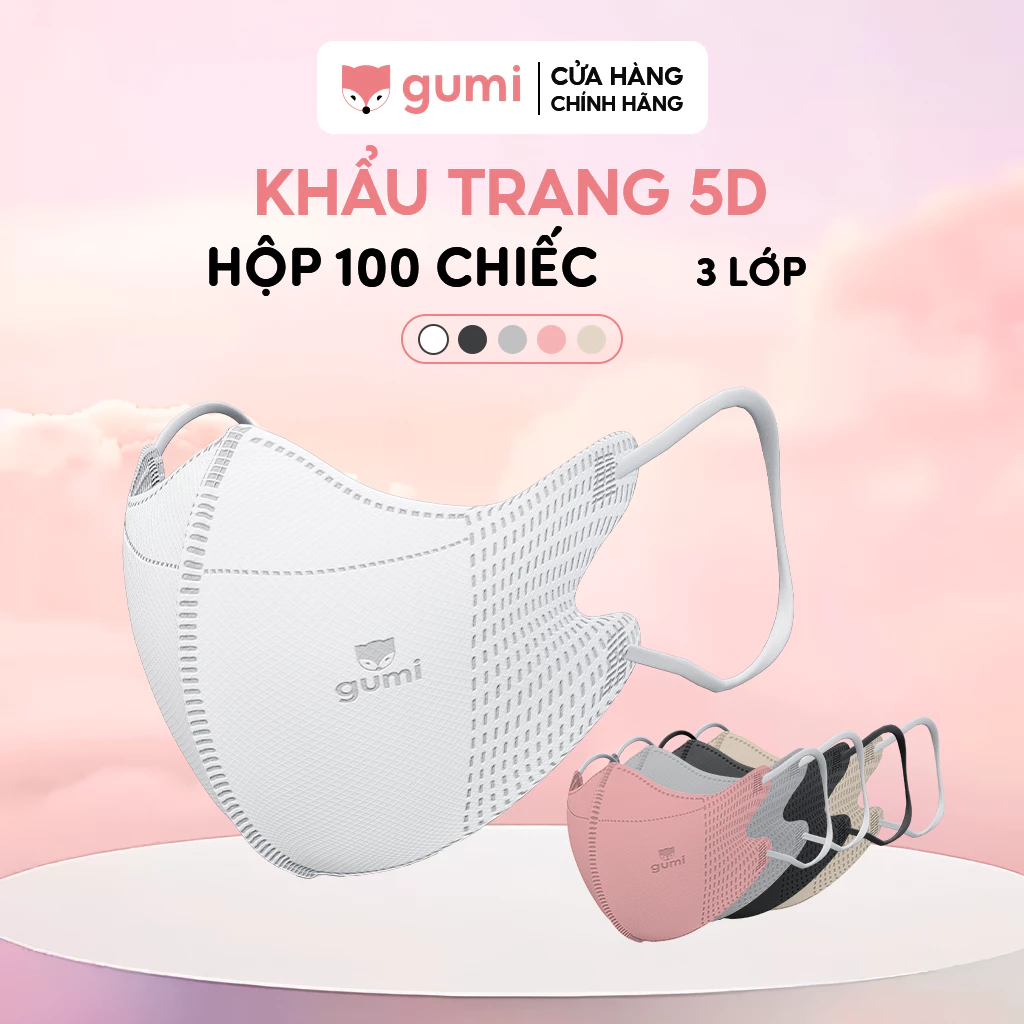 [100 CHIẾC] Khẩu trang 5D Gumi 3 lớp mask kháng khuẩn lọc bụi PM 2.5