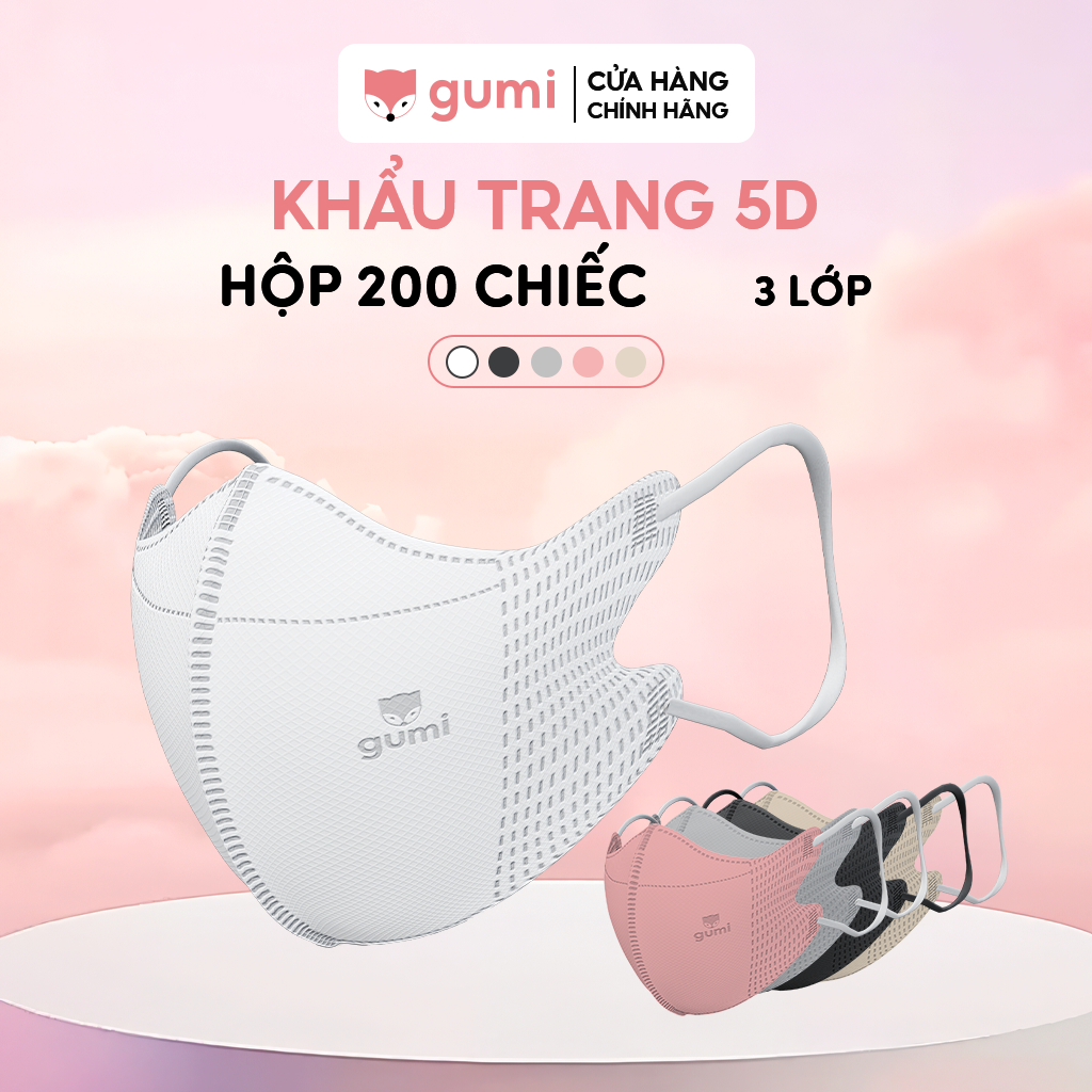 Hộp 200 chiếc khẩu trang 5D Gumi kháng khuẩn 5D Mask.