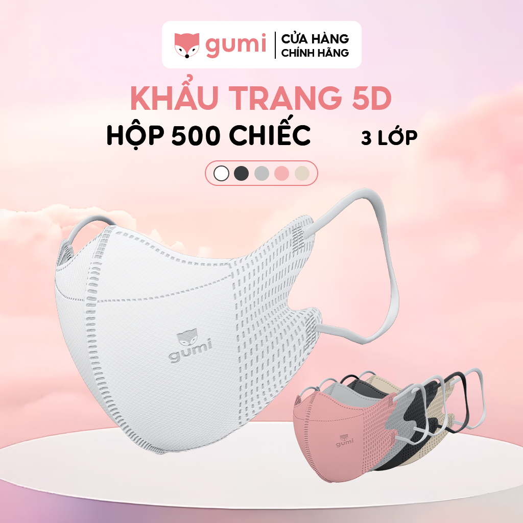Hộp 500 chiếc Khẩu trang 5D Gumi kháng khuẩn 5D Mask kháng bụi mịn, kháng giọt…