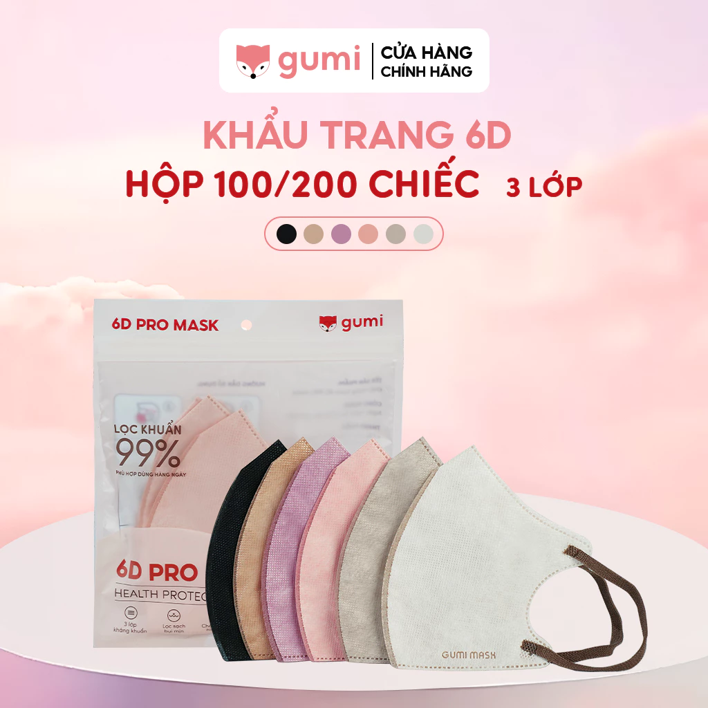 Combo 200 Khẩu trang 6D Promask kháng khuẩn , kháng bụi mịn, kháng giọt bắn