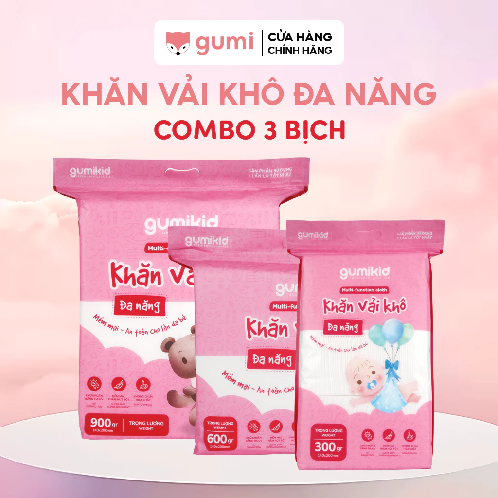 KHĂN VẢI KHÔ ĐA NĂNG DÀNH CHO MẸ VÀ BÉ GUMI 300/600/ 900g