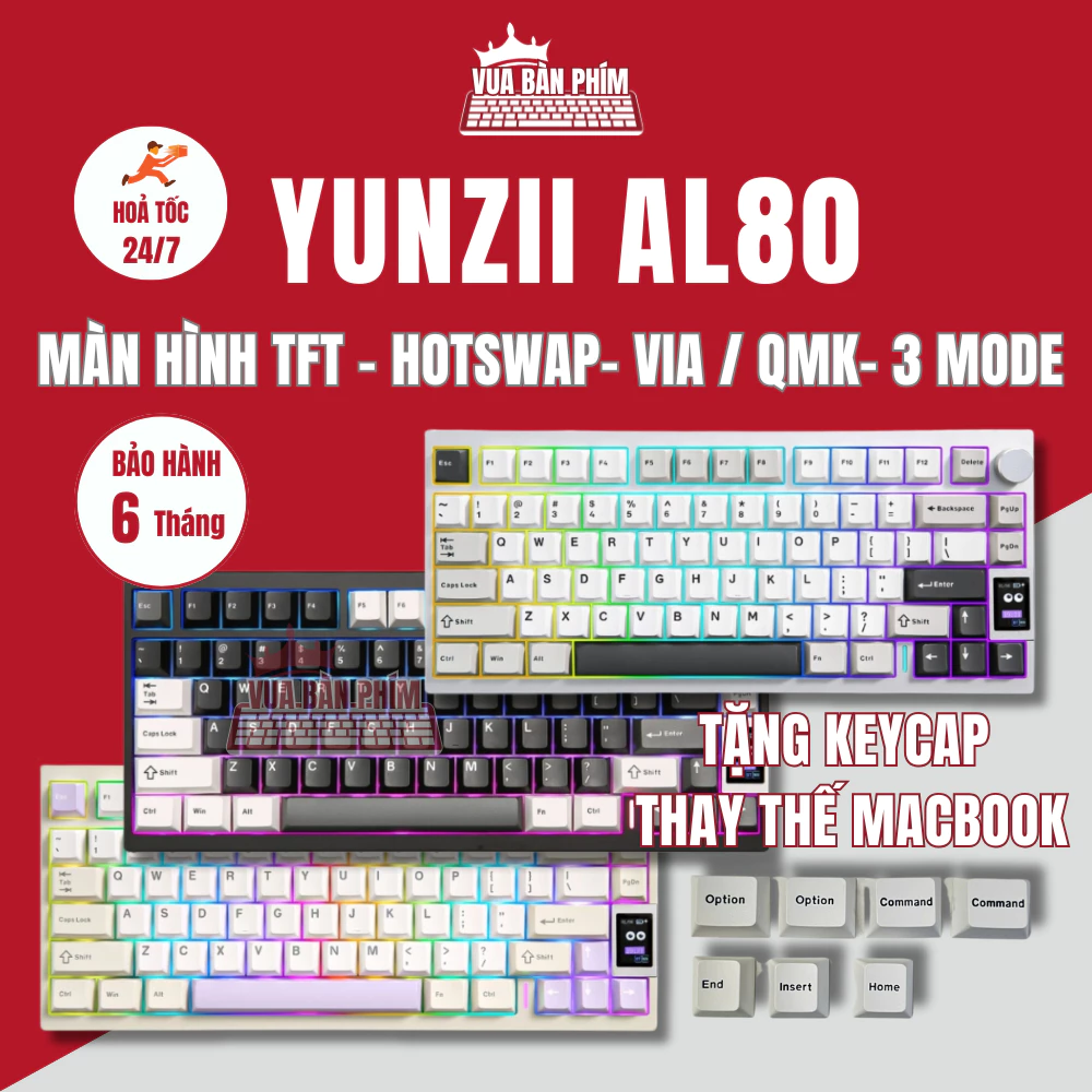 [HÀNG SẴN] Bàn phím cơ Yunzii AL80 | yunzii al80 không dây ,QMK/VIA , màn hình tùy chỉnh , cnc , núm xoay , hotswap