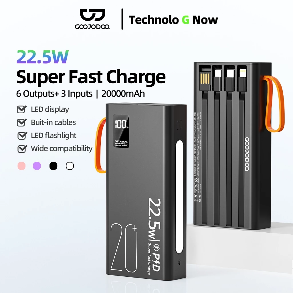 Bộ sạc dự phòng mini GOOJODOQ Bộ sạc nhanh 22,5w Màn hình nguồn LED 20000mAh có chế độ đèn pin