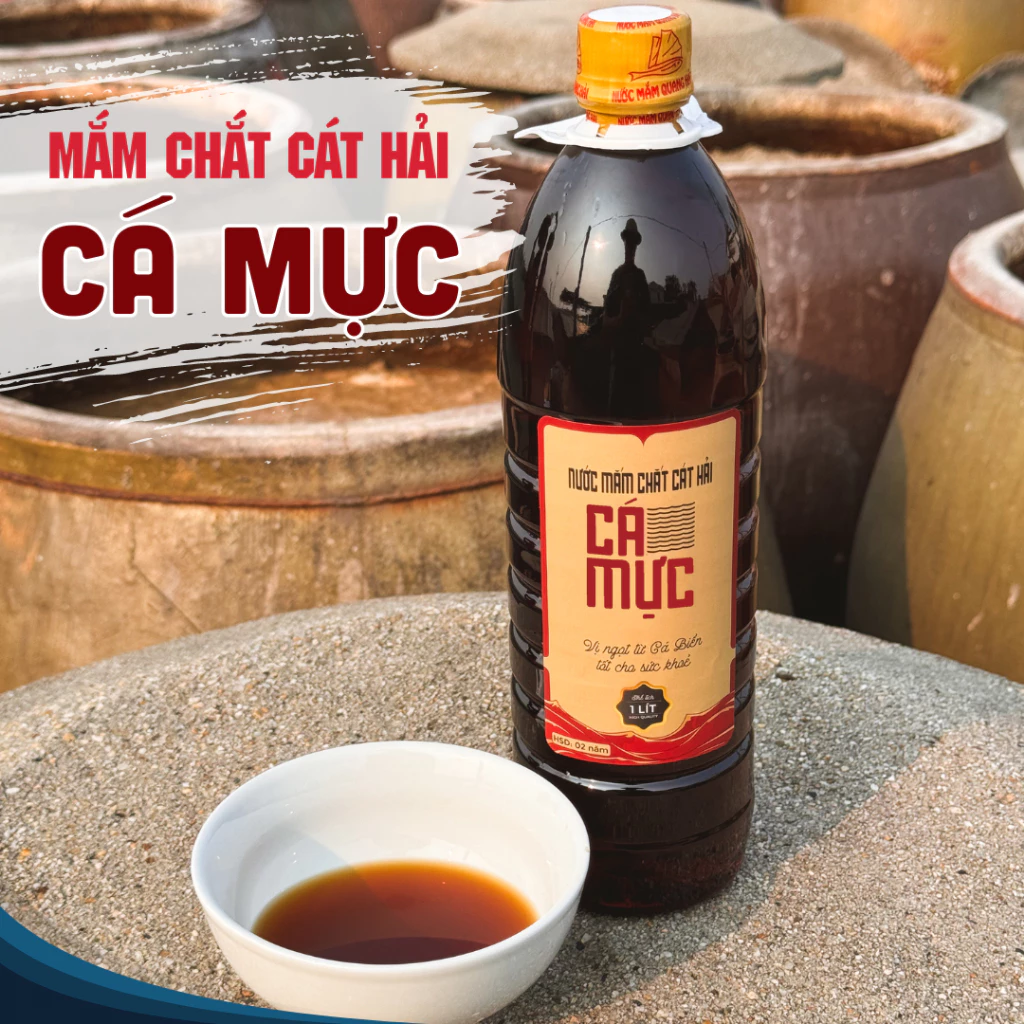 Nước Mắm Chắt Cá Mực Cát Hải Quang Hải Chai 1 Lít - Nước Mắm Truyền Thống Ủ Chum Trên 2 Năm, Vị Biển Đặc Trưng