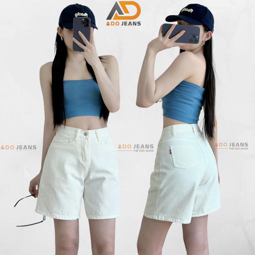 Quần short ngố Kaki nữ lưng cao, ống rộng 2 màu Trắng-Đen (KKN)