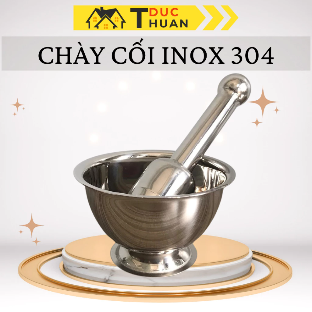 Bộ chày cối inox cao cấp. Thiết kế inox nguyên khối chắc chắn, inox 304 sáng bóng,không gỉ ĐT HOME