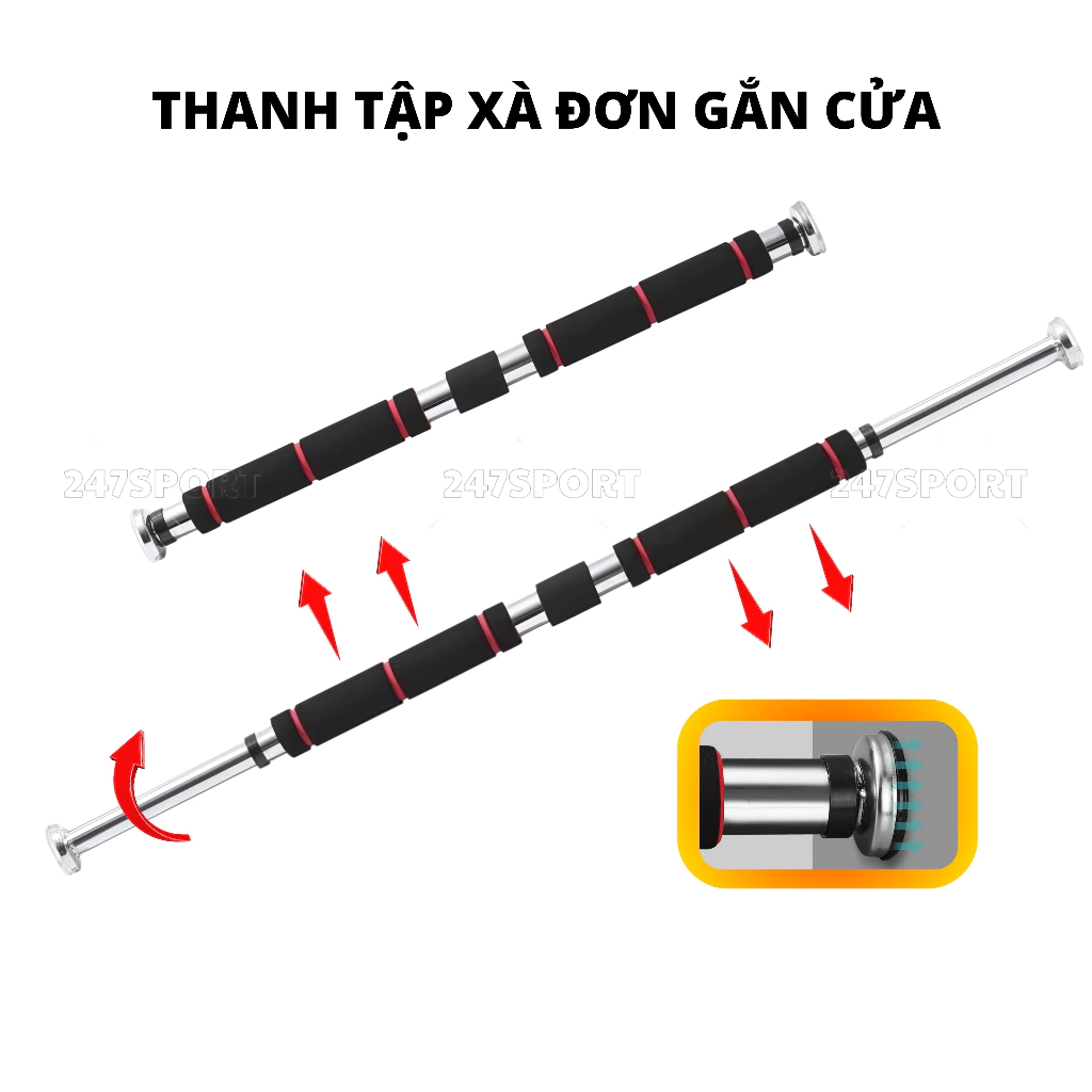 Xà đơn treo tường gắn cửa chính hãng 247SPORT_HN chốt chống xoay 2026 đủ cỡ từ 60-150cm thép chịu lực chỉnh điều đa năng