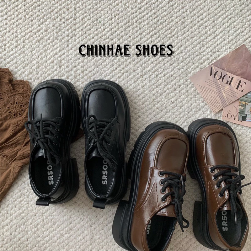 Giày Oxford loafer da pu có khoá dây tăng chiều cao 5cm phong cách retro tiểu thư sang chảnh cho nữ đi chơi G106