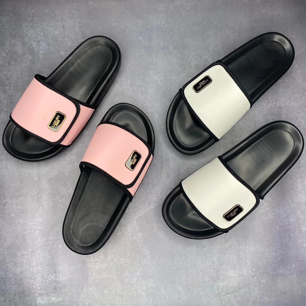 Dép Quai Dán Bản Màu HỒNG TRẮNG Hot Trend Giới Trẻ Đế Cao Su Nguyên Khối full size nam nữ