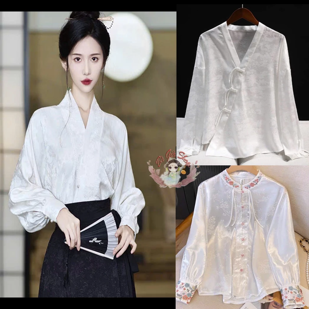 Áo lập lĩnh giao lĩnh nam nữ áo sơ mi phối chân mã diện