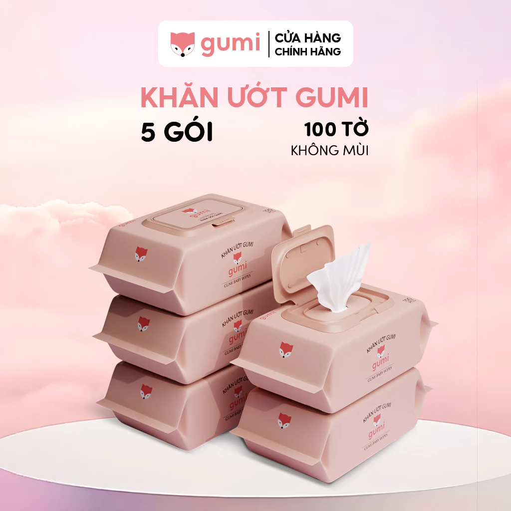Thùng 5 gói khăn ướt Gumi không cồn không parabens cao cấp dành cho em bé