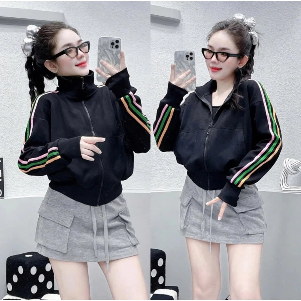 Áo Khoác NỈ CỔ CAO Phối Viền Màu Cầu vòng SIÊU HOT TREND 2025