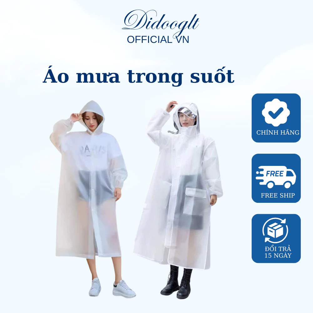 Áo Mưa Trong Suốt Có Khoá Kèm Khúc Cài Phía Ngoài Chống Mưa Bão Chống Thấm Nước Tuyệt Đối