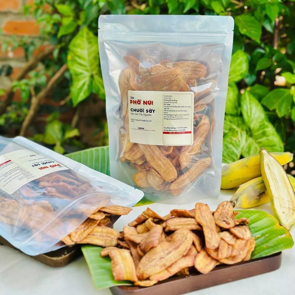 1 Kg( 4 túi 250gr) Chuối Sấy Mộc Không Đường - Tiệm Phố Núi