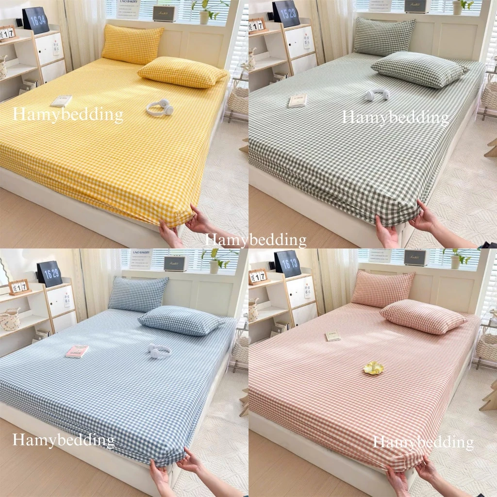 Bộ ga gối 3 món cotton đũi kẻ phong cách basic đơn giản chất liệu đũi mềm mại , thoáng mát