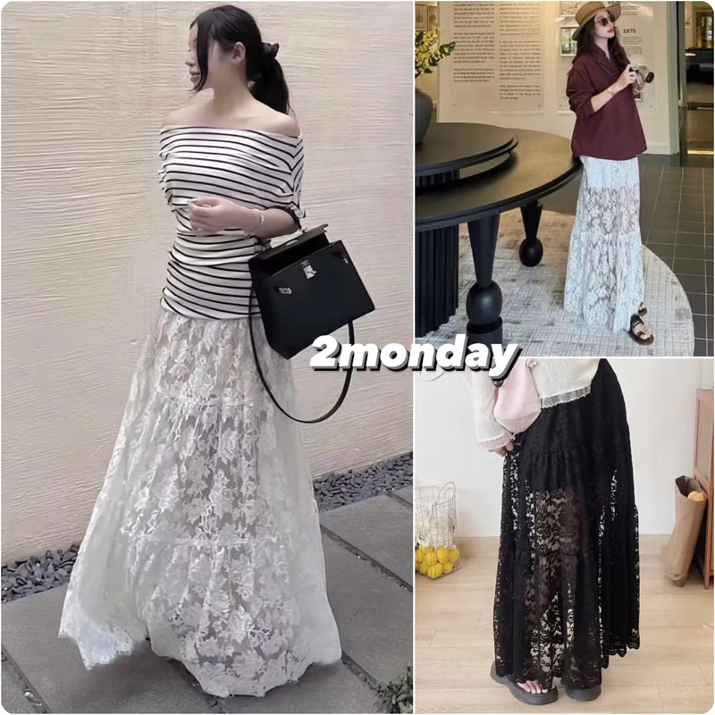 [Hàng Đẹp Loại 1/Video] Chân Váy Midi Ren Hoa Hồng Premium 3 Tầng Có Lót Đi Biển Cafe Hẹn hò Cv8