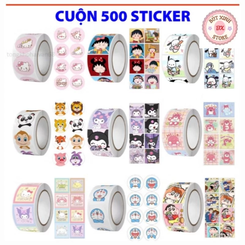 Cuộn 500 sticker khen thưởng hoạt hình ngộ nghĩnh