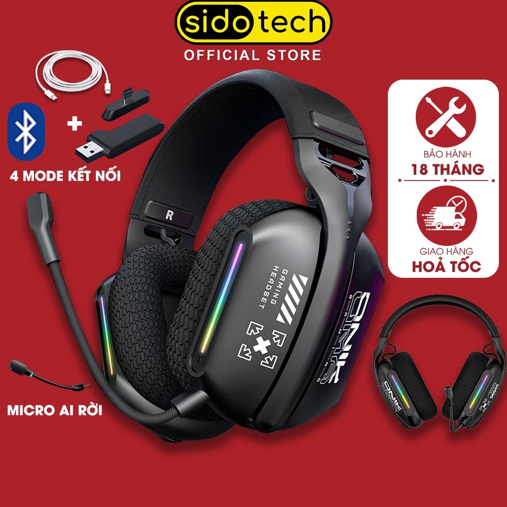 Tai nghe chụp tai không dây gaming SIDOTECH ONIKUMA GT808 bluetooth 3 mode headphone có mic rời 7.1 over ear wireless
