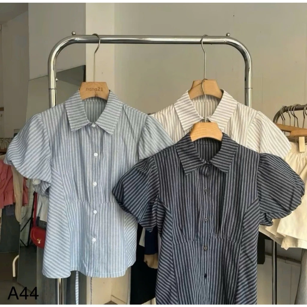 Áo sơ mi kẻ sọc tay bồng chiết eo dễ phối đồ MUZA  A44