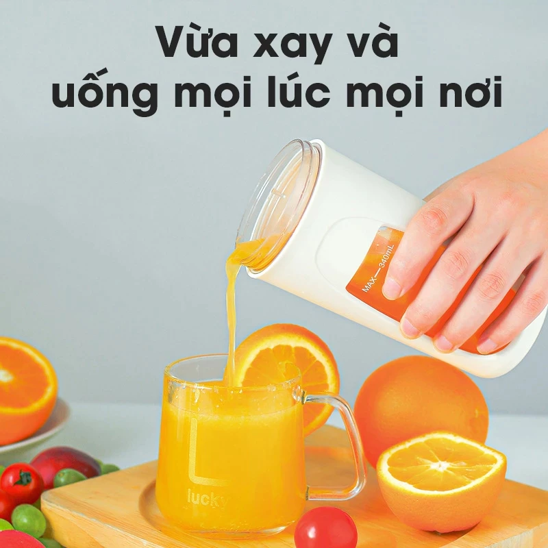 Máy Xay Sinh Tố Cầm Tay JUICER Dung Tích 340ml - Máy Xay Sinh Tố Du Lịch Nhỏ Gọn Sử Dụng Pin 3000mAh BH 12 Tháng