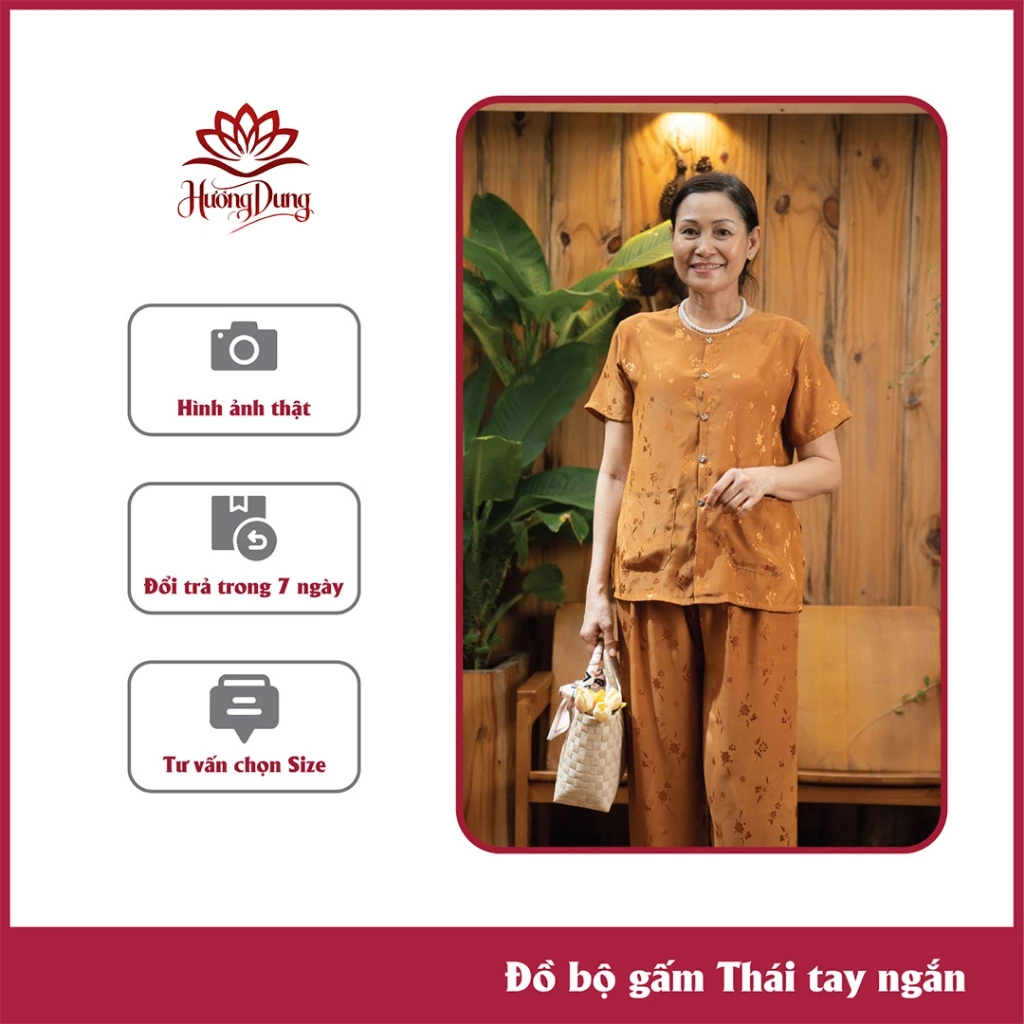 Đồ Bộ Người Già, Đồ Bộ Mặc Ở Nhà Cho Bà Và Mẹ, Gấm Tay Ngắn Thoải Mái - Hương Dung Store