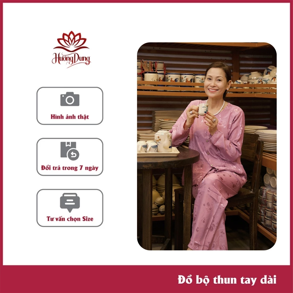 Đồ Cho Mẹ, Đồ Bộ Gấm Mặc Ở Nhà Quần Dài , Gấm Mềm Tay Dài Co Dãn Thoải Mái - Hương Dung Store