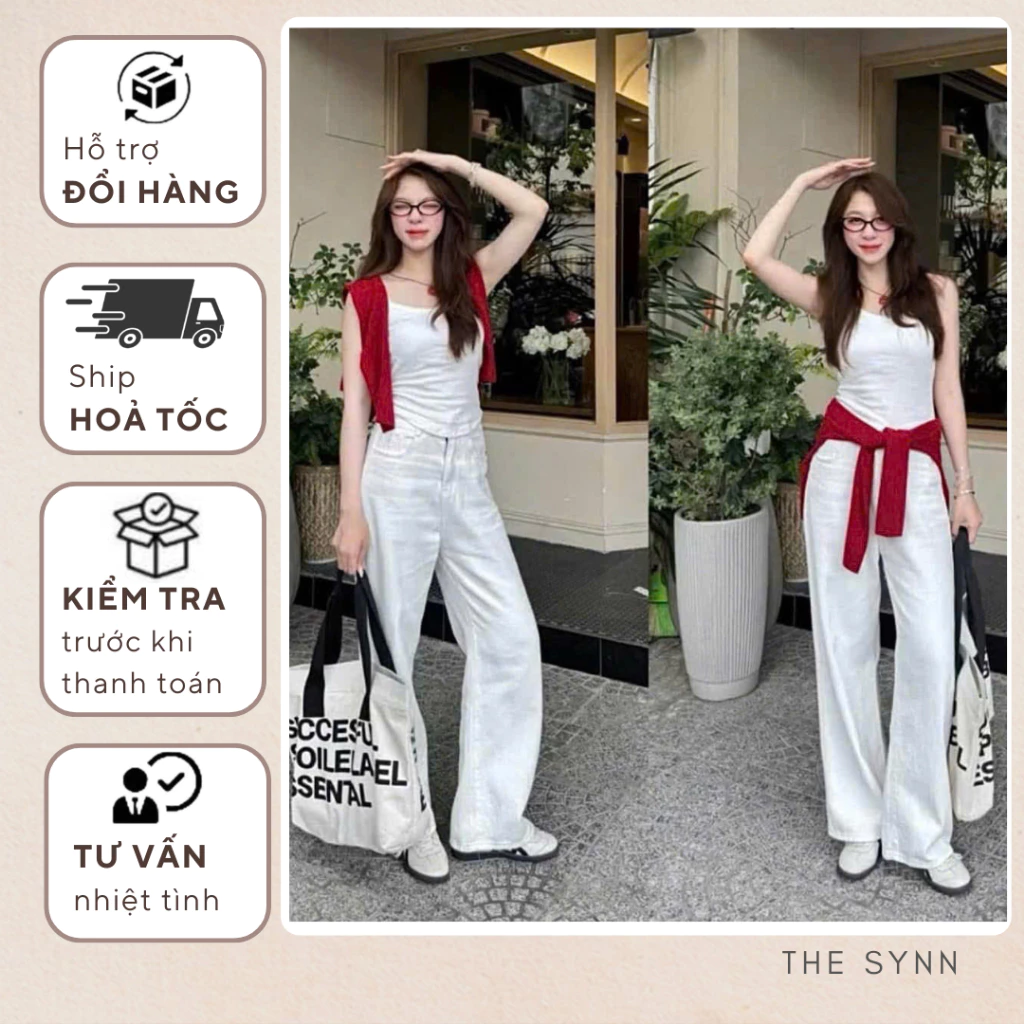 Quần Jeans Nữ Ống Suông Form Rộng Màu Trắng Vintage The Synn - QJ07