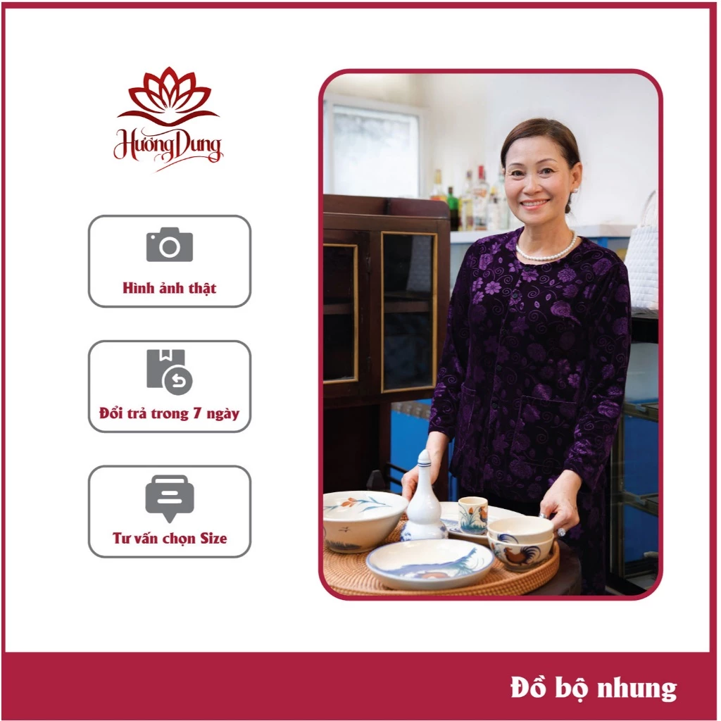 Bộ đồ bà ngoại, bộ đồ trung niên mặc ở nhà chất NHUNG NHẬP KHẨU co dãn thoải mái - Hương Dung Store