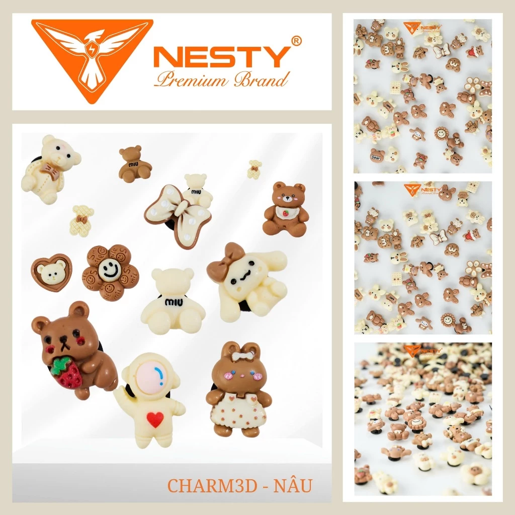 [GIAO NGẪU NHIÊN]SET 10 CHARM 3D GẮN DÉP NGẪU NHIÊN TONE NÂU-KEM CHẤT LIỆU NHỰA PVC