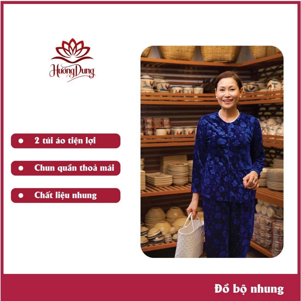 Đồ Nhung trung niên, Bộ NHUNG LẠNH mặc nhà hình ảnh chân thật, sang trọng - Hương Dung Store